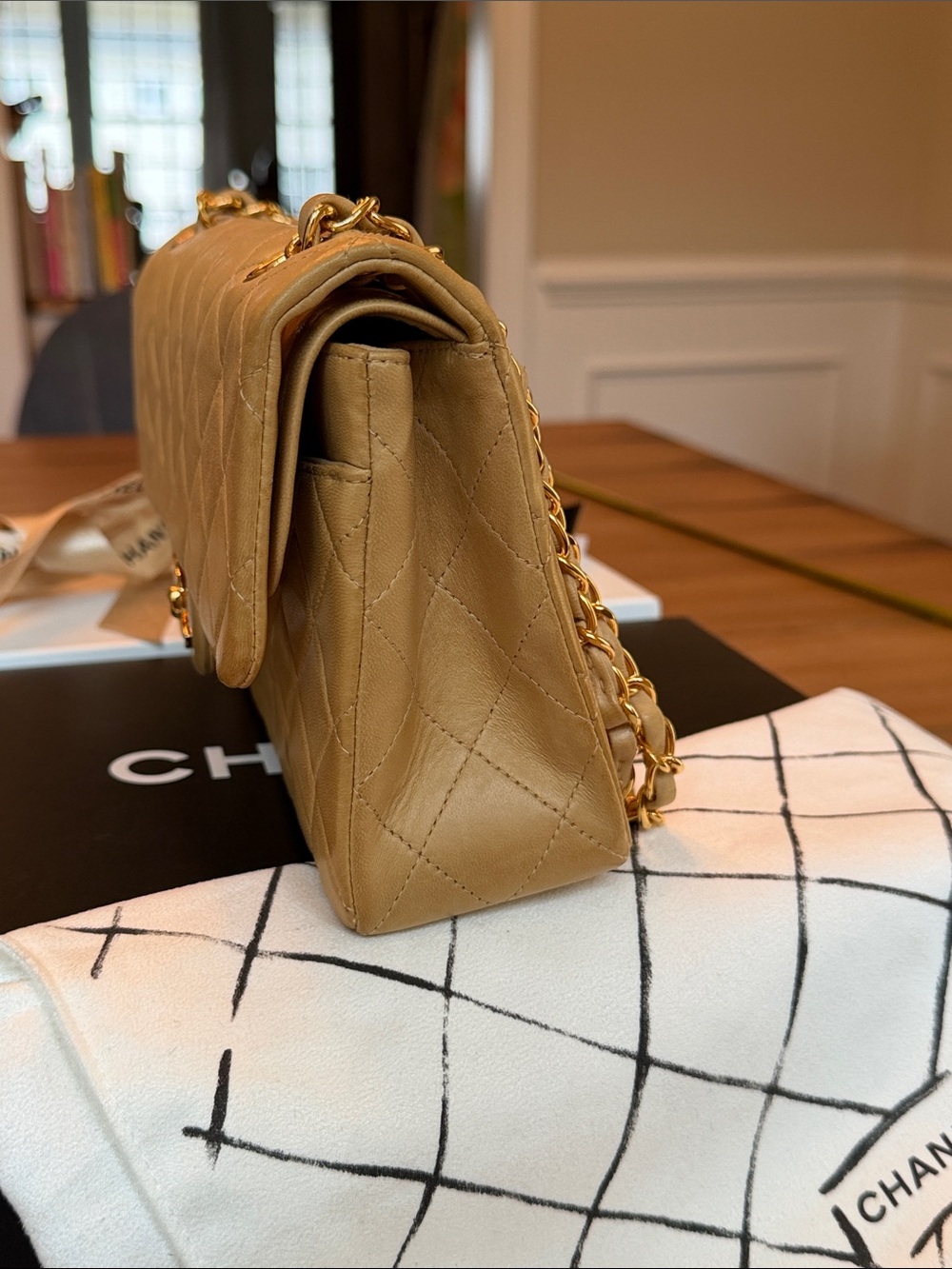 CHANEL Small Classic Vintage Double Flap Beige Quilted Lambskin with Gold Plated - Picture 10 of 16
